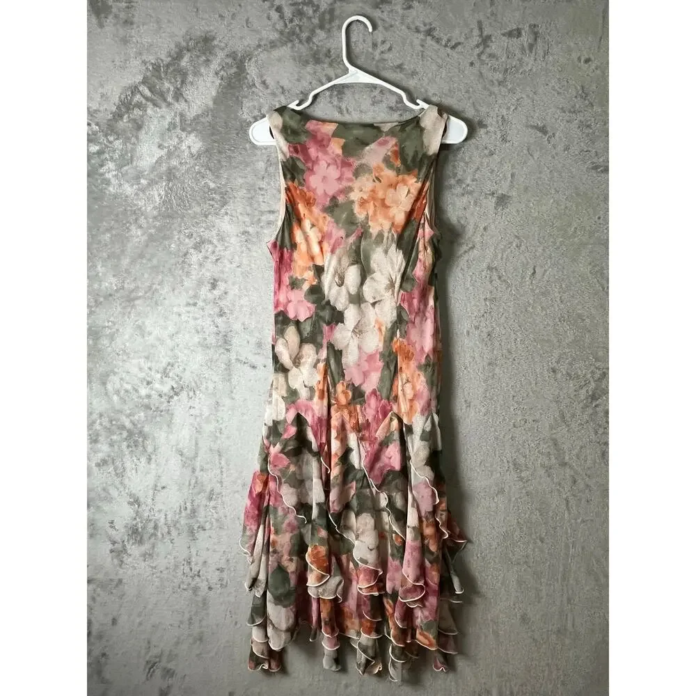 Vintage Watercolor Floral Handkerchief Hem Dress Garden Party Cottagecore Medium - Picture 3 of 10